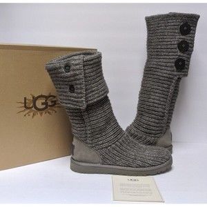 UGG CLASSIC CARDY TRIPLET KNITTED WOOL GREY GRAY BOOT sz  US 6 / EU 37 / UK 4.5